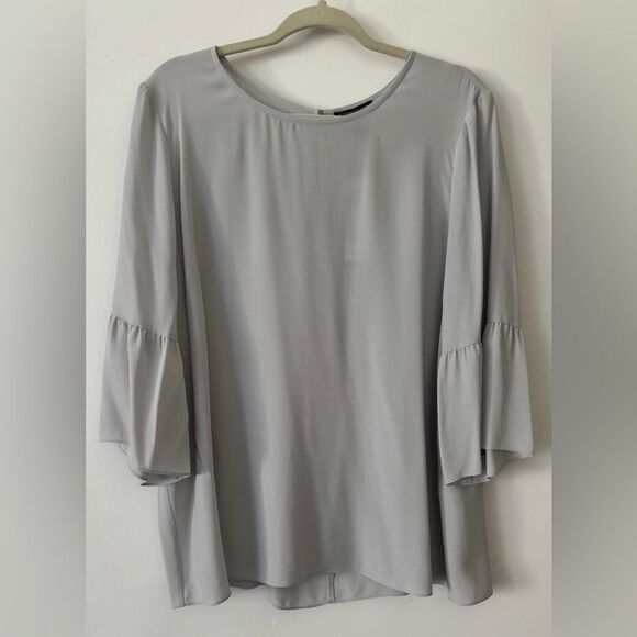 Eileen Fisher Gray Silk Georgette Blouse - Picture 1 of 3